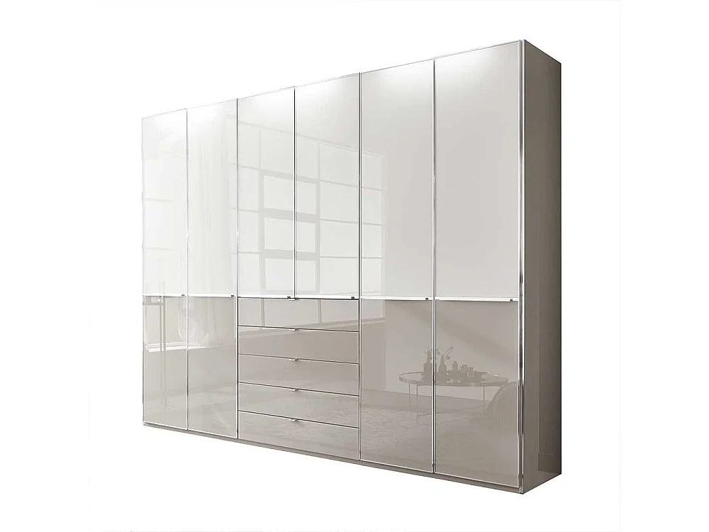 Drehtürenschrank in Weiß und Hellgrau 6-türig