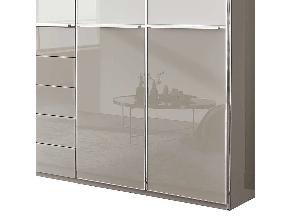 Drehtürenschrank in Weiß und Hellgrau 6-türig