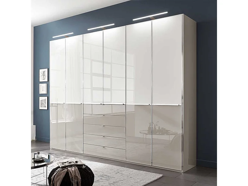 Drehtürenschrank in Weiß und Hellgrau 6-türig