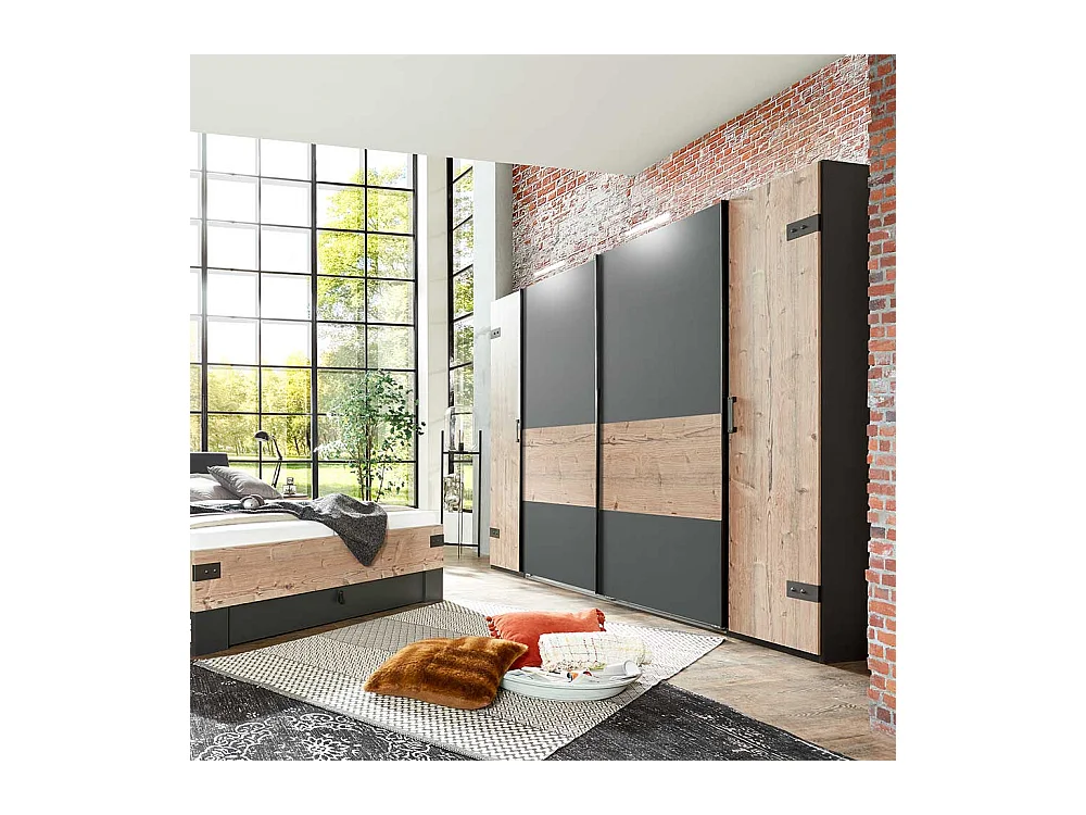 Schlafzimmerkleiderschrank Industrial mit Dreh- und Schiebetüren Made in Germany