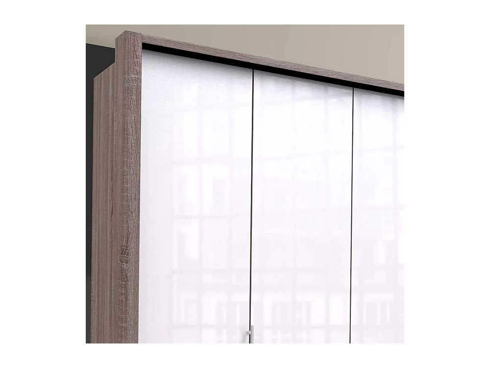 3 türiger Kleiderschrank mit vielen Schubladen Weiß Eiche Trüffelfarben