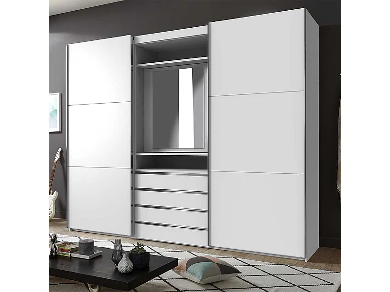 Kleiderschrank Spiegel innen mit vier Schubladen Schwebetüren