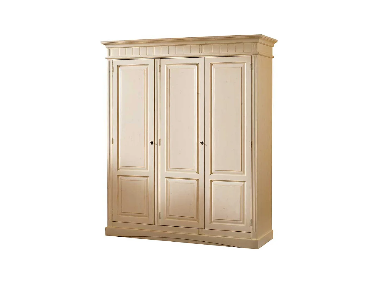 Abschließbarer Kleiderschrank in Creme Vintage Fichte Massivholz