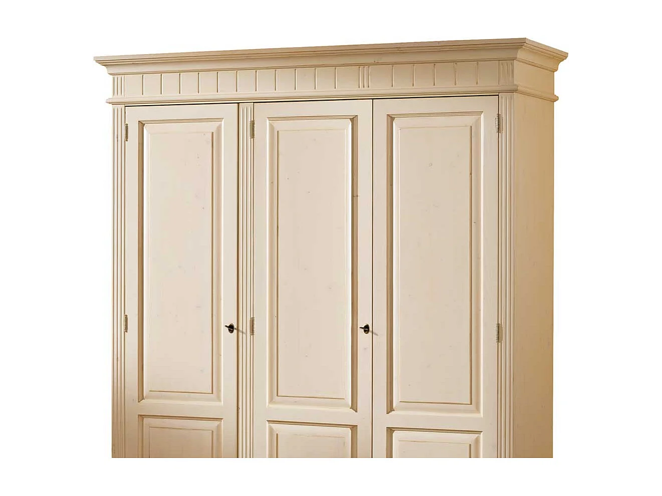 Abschließbarer Kleiderschrank in Creme Vintage Fichte Massivholz