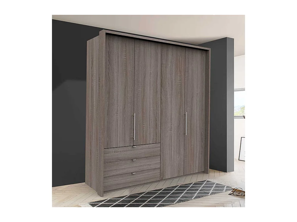 Eiche Trüffelfarbener Kleiderschrank 2 türig mit Schubladen modern