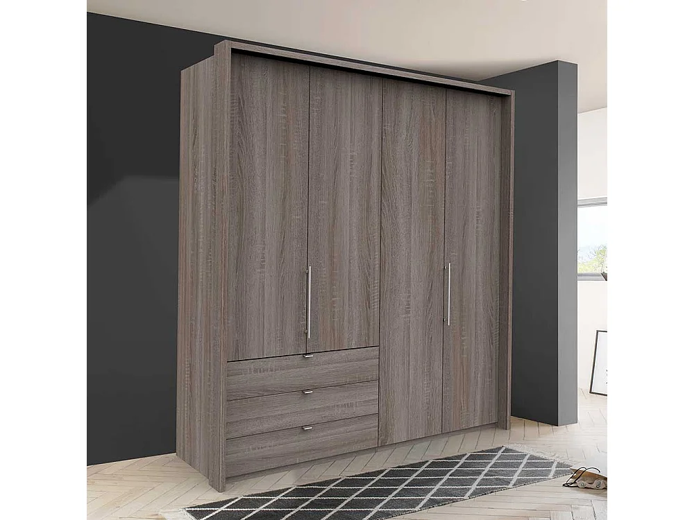 Eiche Trüffelfarbener Kleiderschrank 2 türig mit Schubladen modern