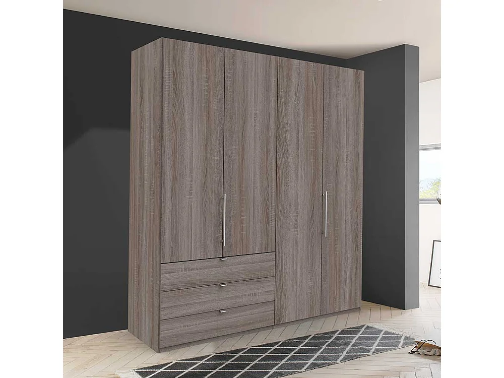 Eiche Trüffelfarbener Kleiderschrank 2 türig mit Schubladen modern