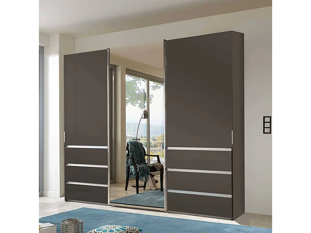 Moderner Gleittürenschrank in Braun 300 cm breit - 67 cm tief