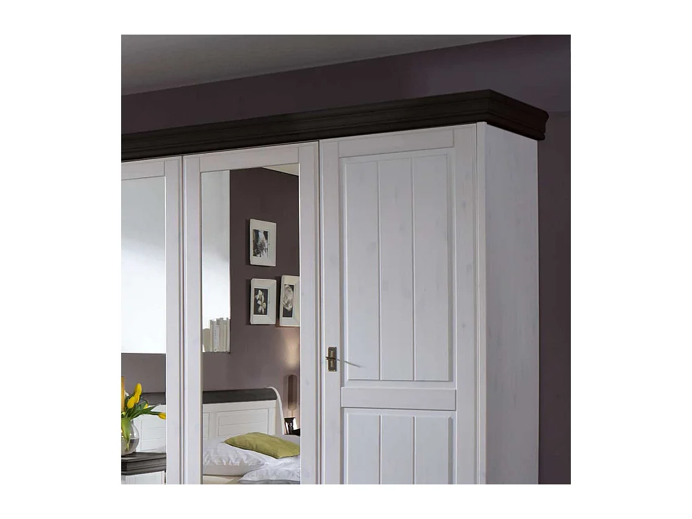 Schlafzimmerschrank in Weiß und Dunkelbraun Kiefer Massivholz