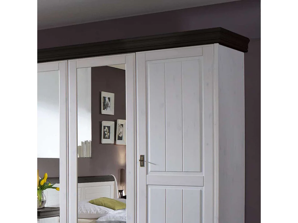 Schlafzimmerschrank in Weiß und Dunkelbraun Kiefer Massivholz