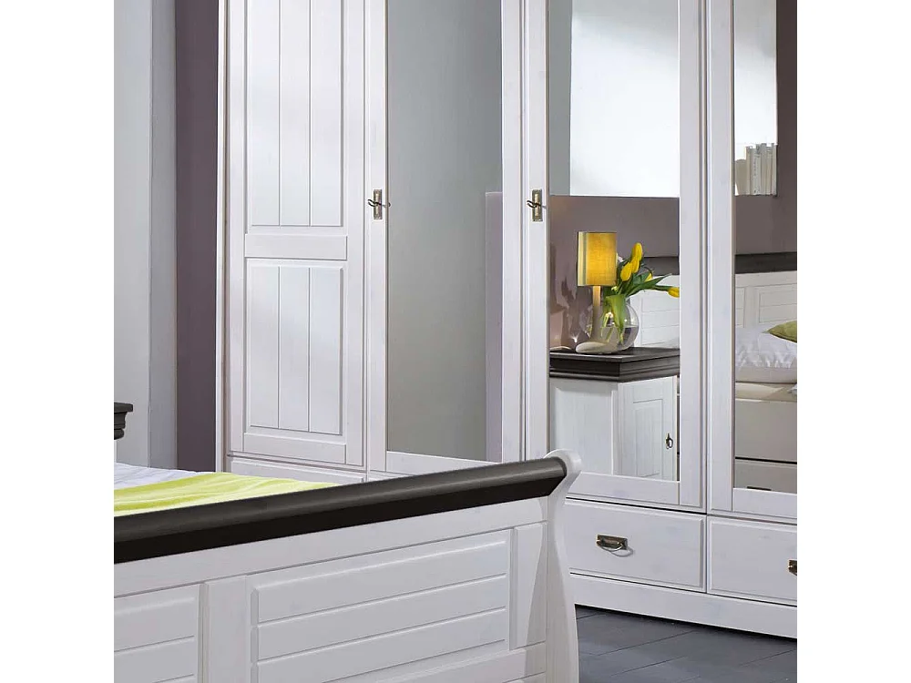 Schlafzimmerschrank in Weiß und Dunkelbraun Kiefer Massivholz