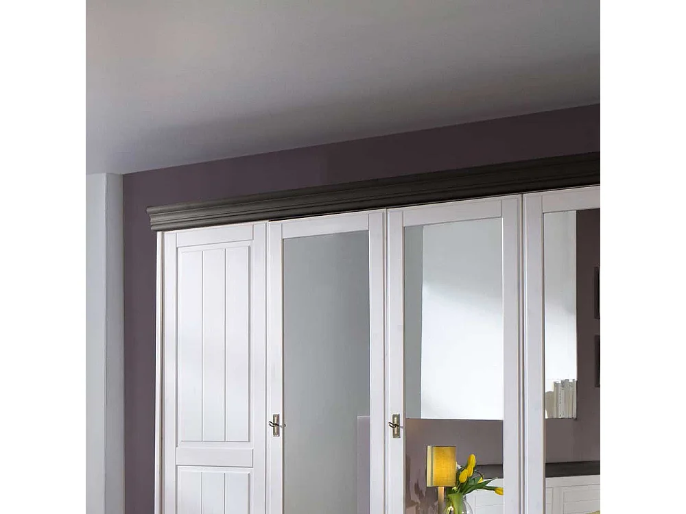 Schlafzimmerschrank in Weiß und Dunkelbraun Kiefer Massivholz