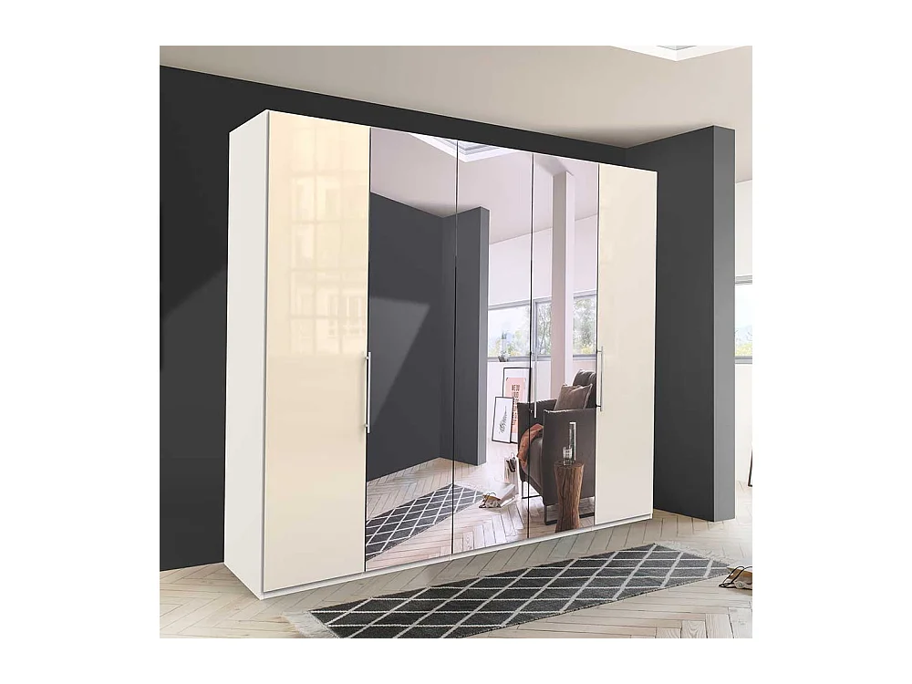 Breiter Kleiderschrank in Cremefarben Falttüren