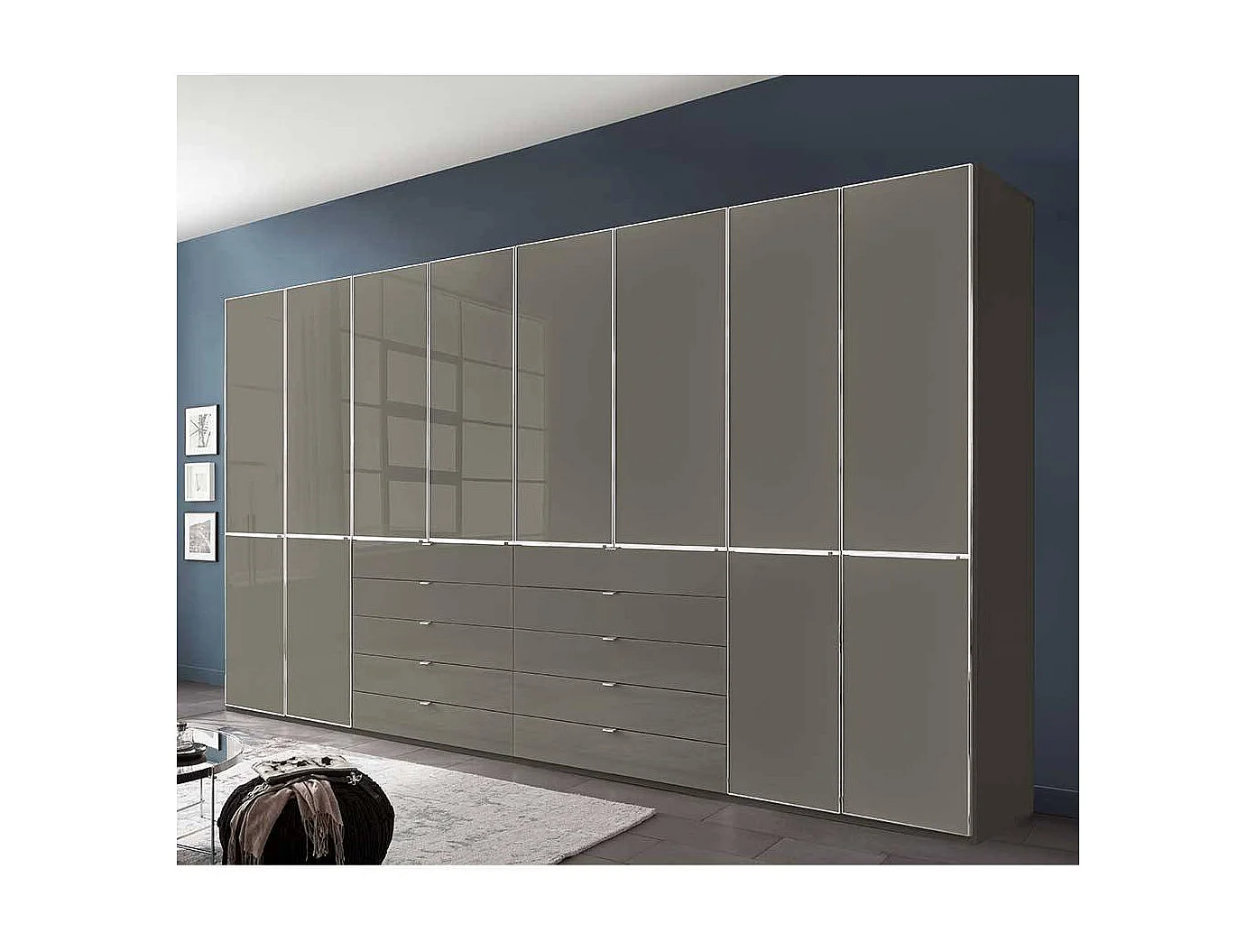 Kleiderschrank Schlafzimmerschrank mit zehn Schubladen - Front glasbeschichtet