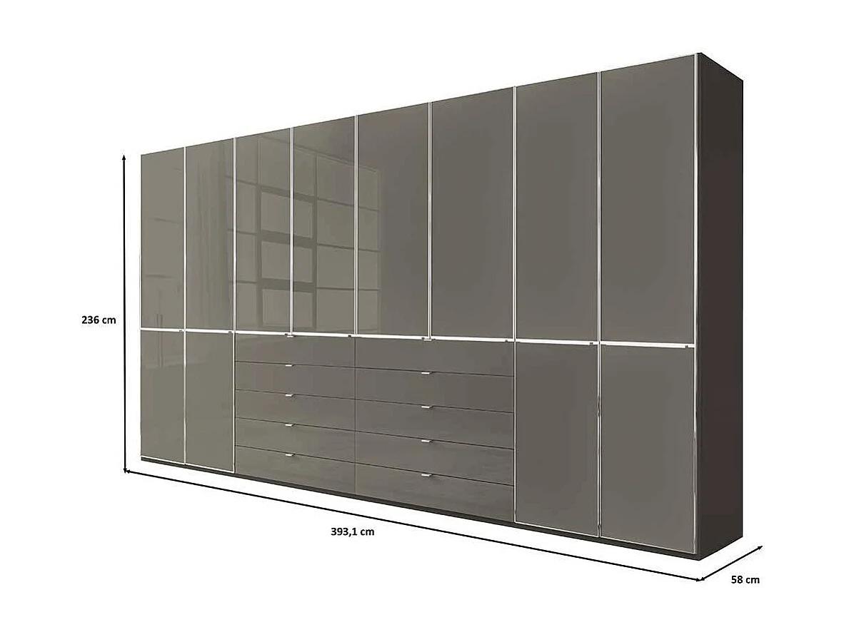 Kleiderschrank Schlafzimmerschrank mit zehn Schubladen - Front glasbeschichtet