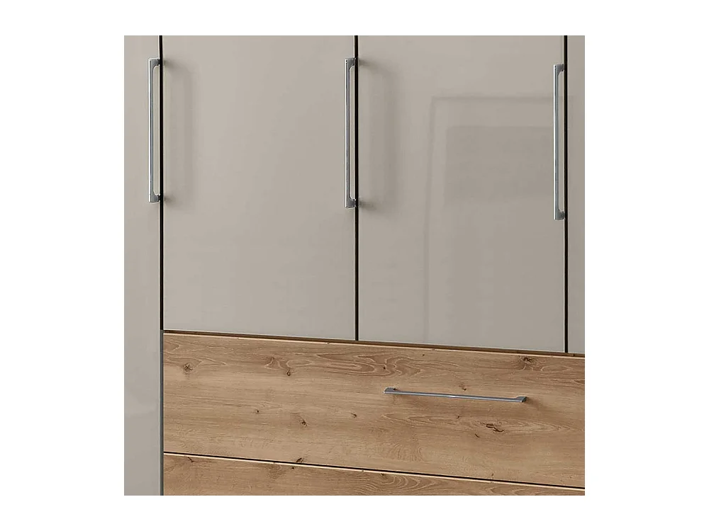 Schlafzimmerschrank in Beige und Eiche Bianco Türen glasbeschichtet