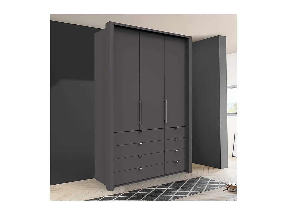 Falttür Schlafzimmerschrank in Braun acht Schubladen