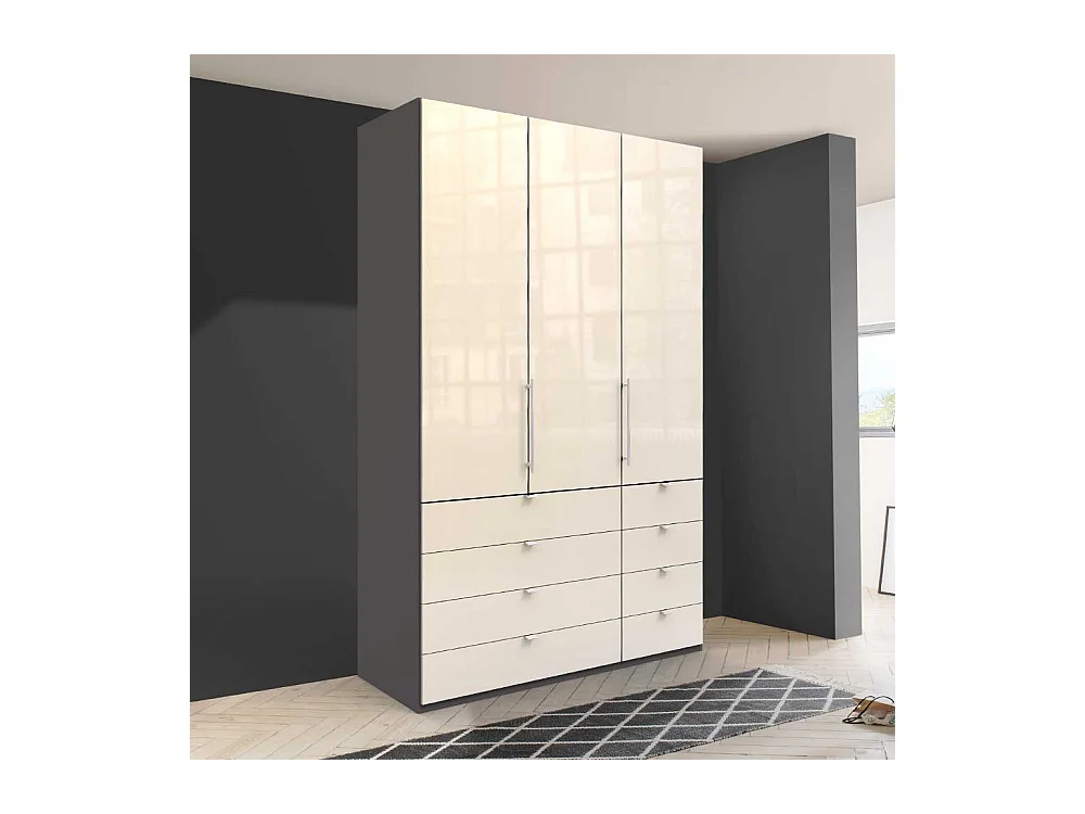 Kompakt Kleiderschrank in Cremefarben und Braun glasbeschichtet