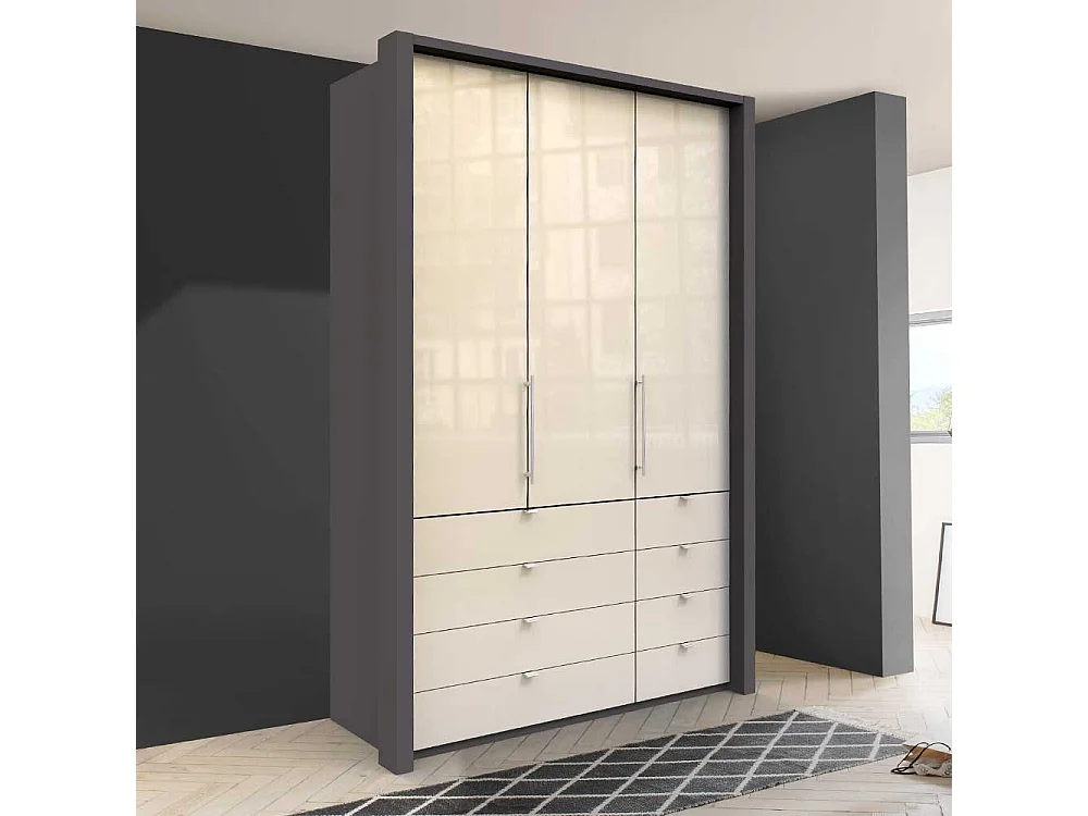 Kompakt Kleiderschrank in Cremefarben und Braun glasbeschichtet