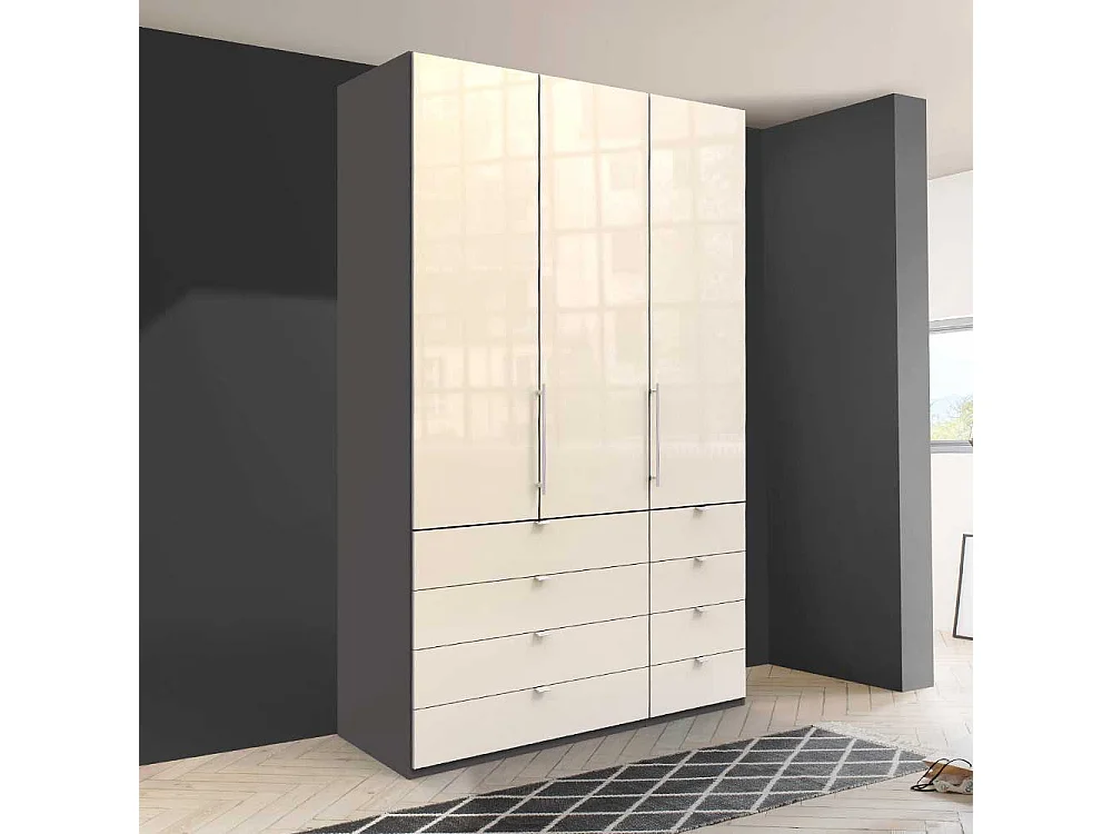 Kompakt Kleiderschrank in Cremefarben und Braun glasbeschichtet