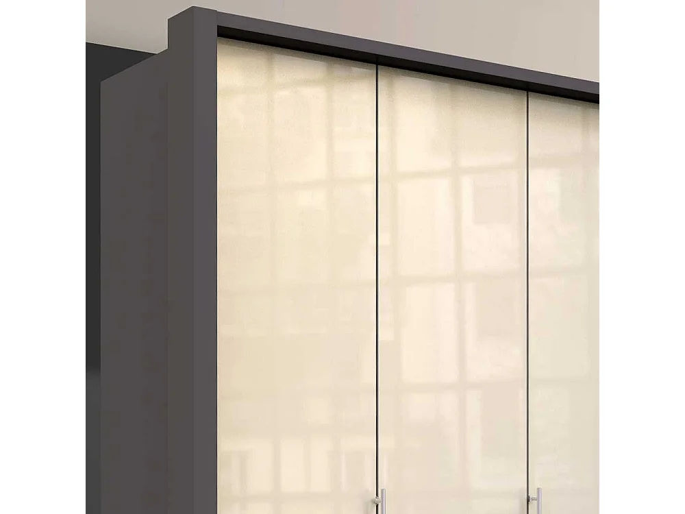 Kompakt Kleiderschrank in Cremefarben und Braun glasbeschichtet