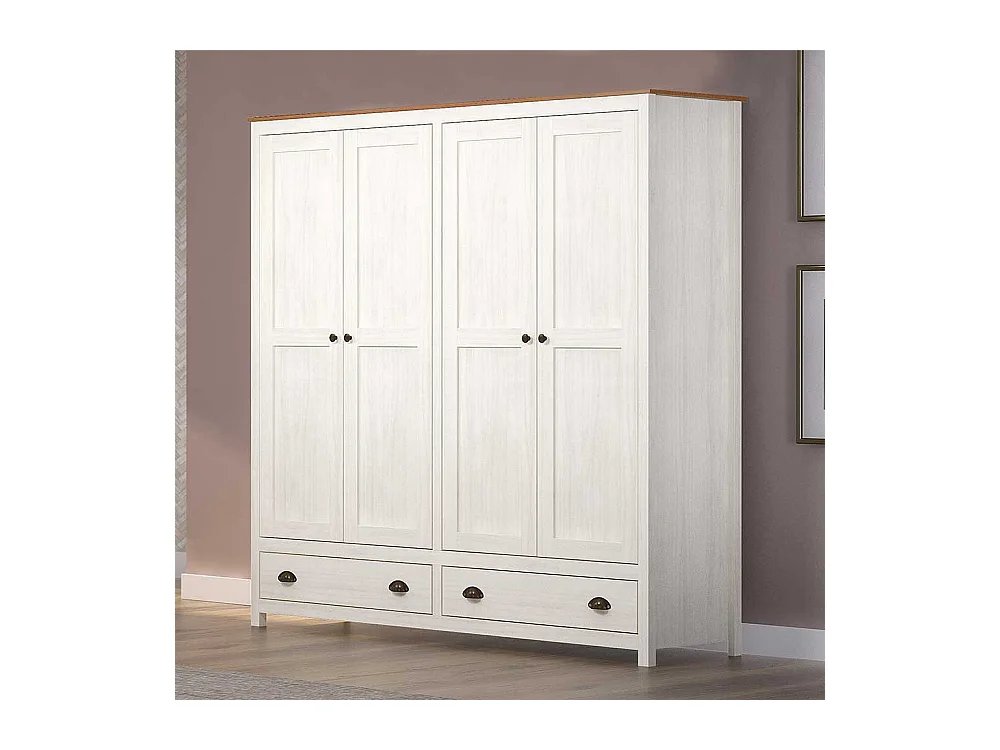 Kleiderschrank Kiefer Weiß Landhaus Stil mit zwei Schubladen 176 cm breit