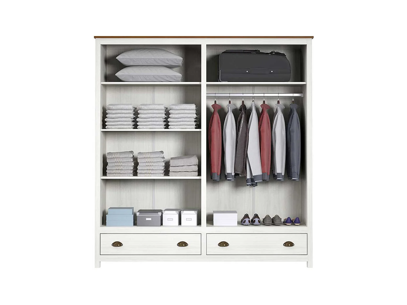 Kleiderschrank Kiefer Weiß Landhaus Stil mit zwei Schubladen 176 cm breit