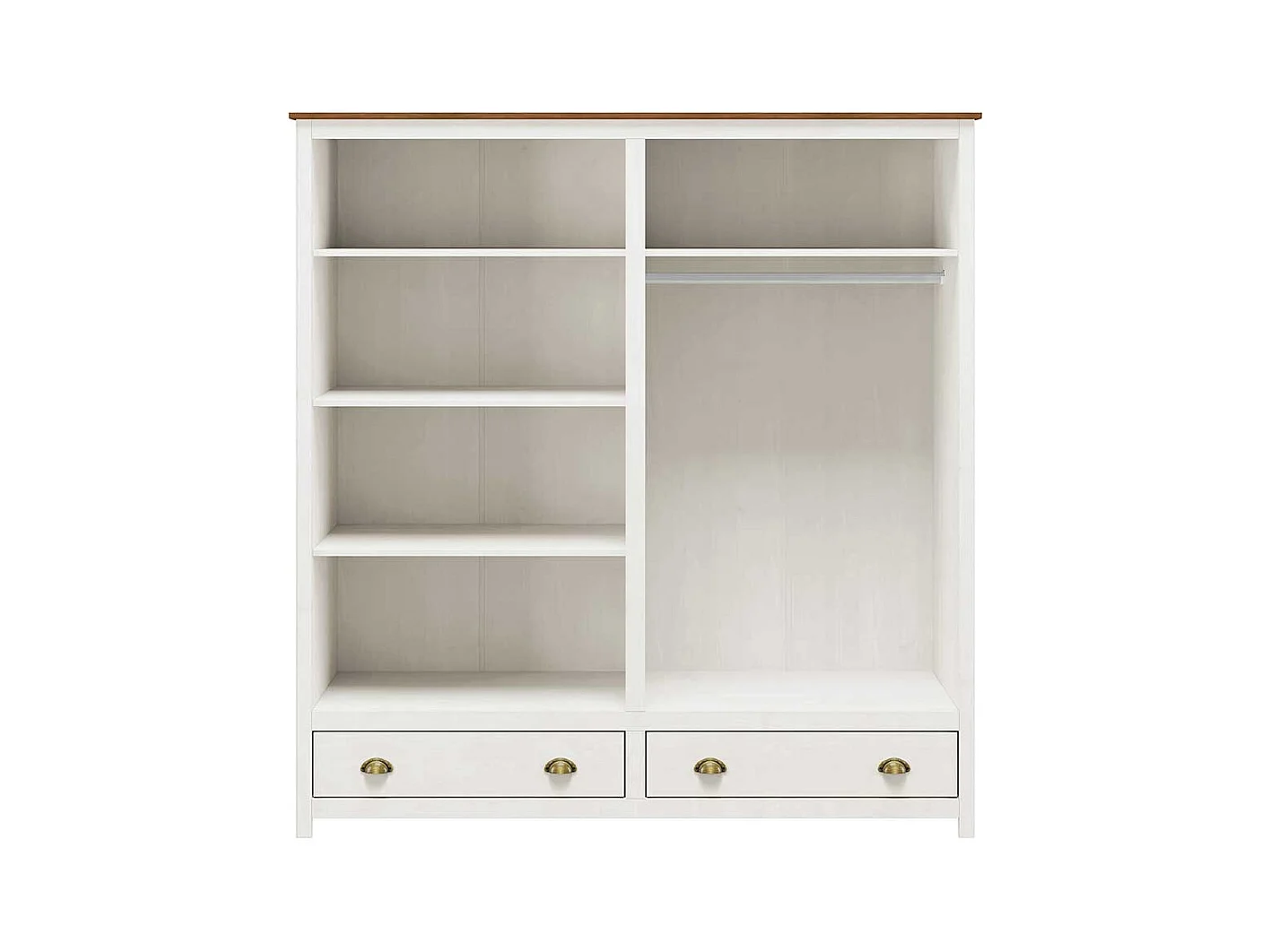 Kleiderschrank Kiefer Weiß Landhaus Stil mit zwei Schubladen 176 cm breit