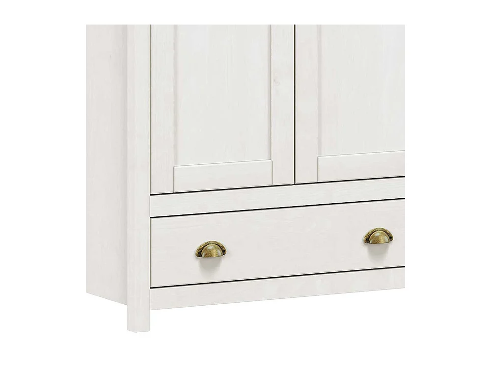 Kleiderschrank Kiefer Weiß Landhaus Stil mit zwei Schubladen 176 cm breit