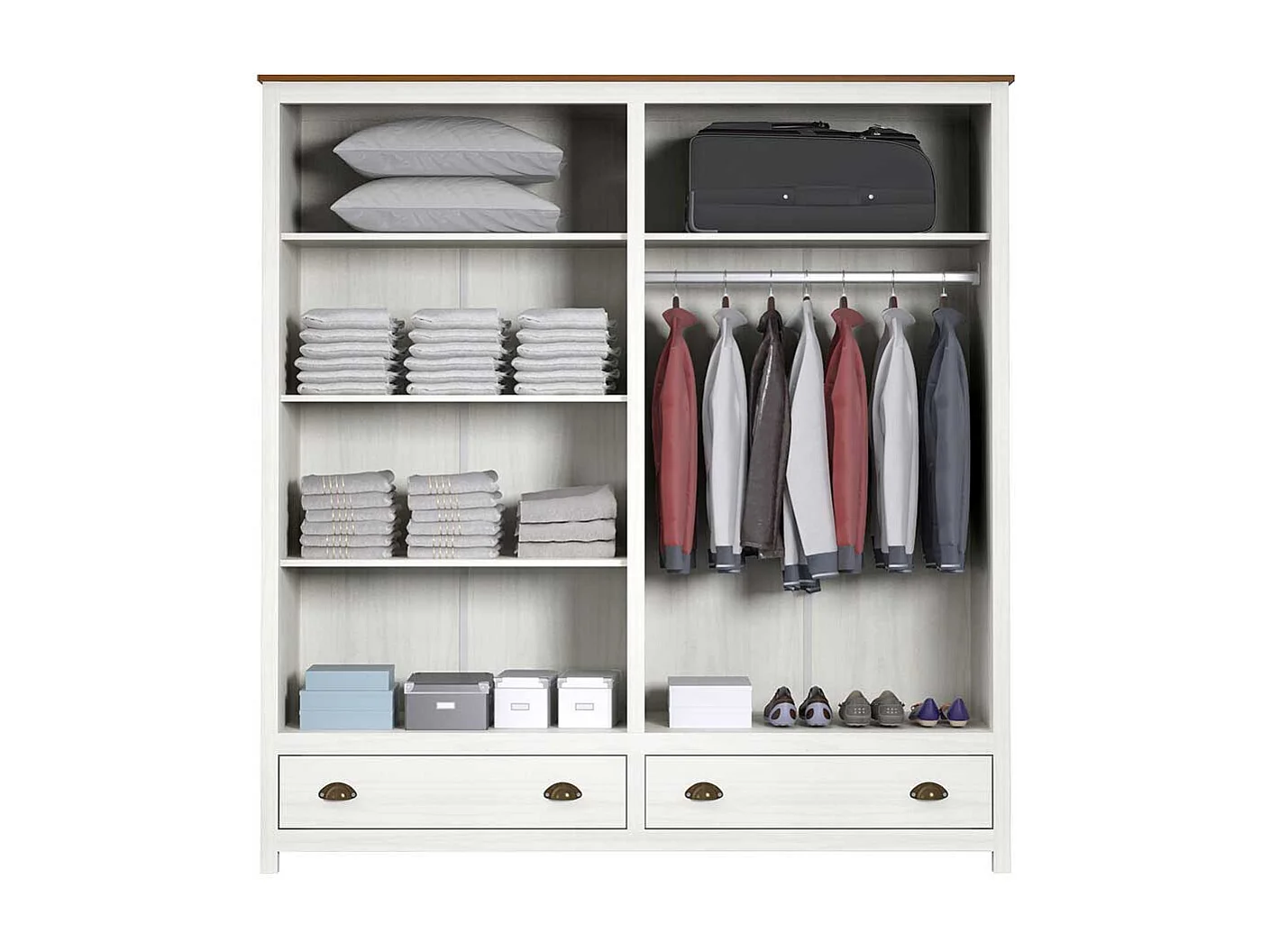 Kleiderschrank Kiefer Weiß Landhaus Stil mit zwei Schubladen 176 cm breit