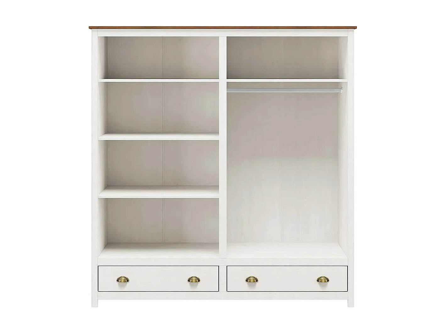 Kleiderschrank Kiefer Weiß Landhaus Stil mit zwei Schubladen 176 cm breit