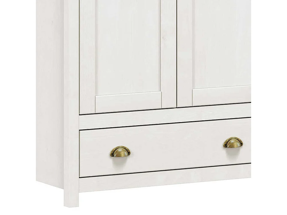 Kleiderschrank Kiefer Weiß Landhaus Stil mit zwei Schubladen 176 cm breit