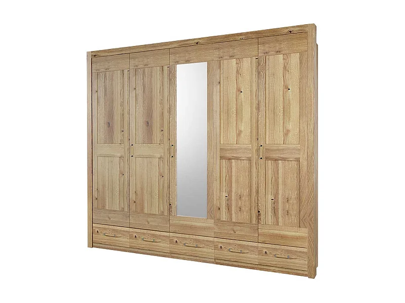 Schlafzimmerschrank mit Spiegel Asteiche teilmassiv fünf Schubladen