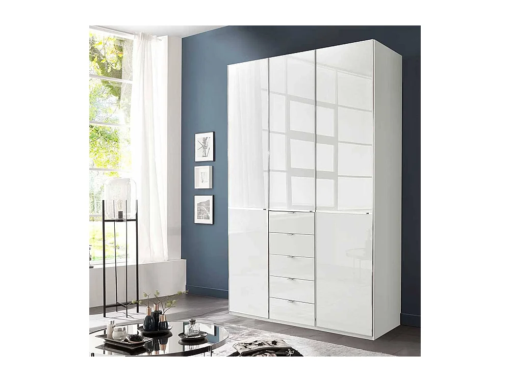 Kleiderschrank weiss Schlafzimmerschrank mit fünf Schubladen Made in Germany