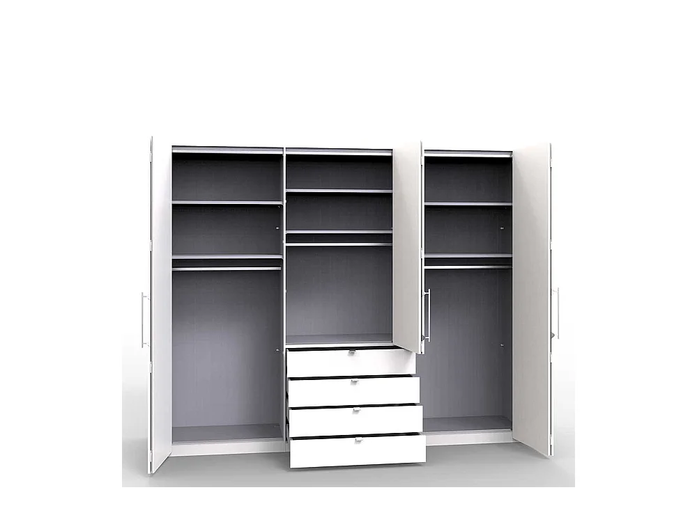 Cremefarbener Kleiderschrank mit Spiegel Falttüren und Schubladen