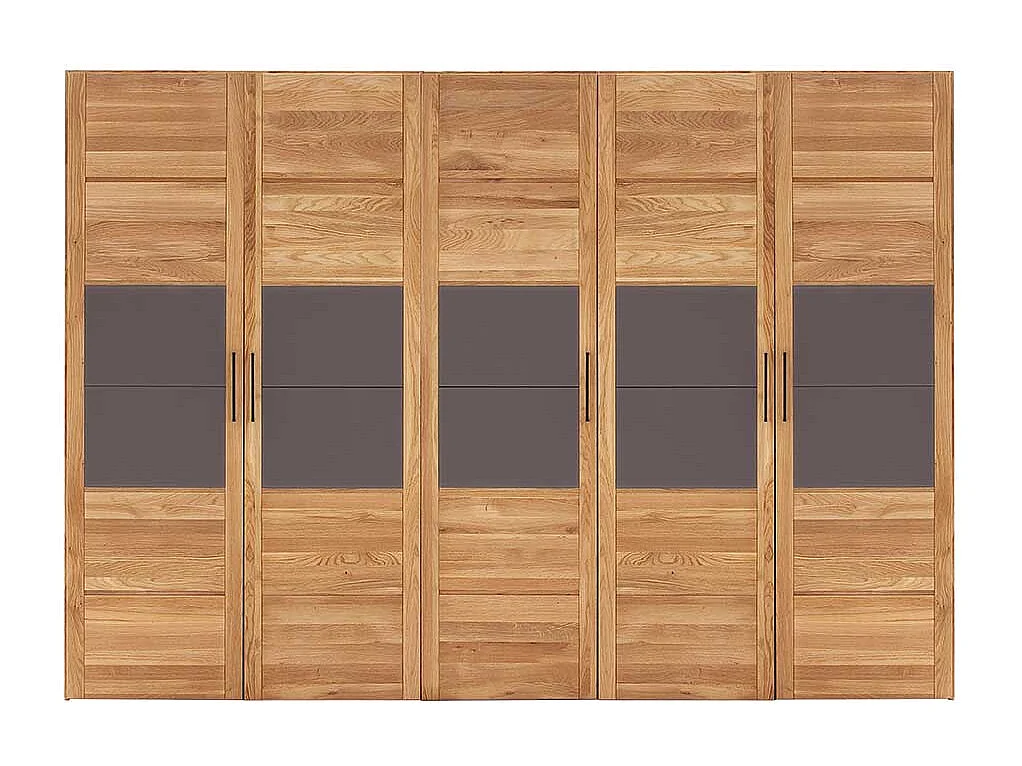 5türiger Kleiderschrank aus Wildeiche Massivholz Glasabsetzung Anthrazit