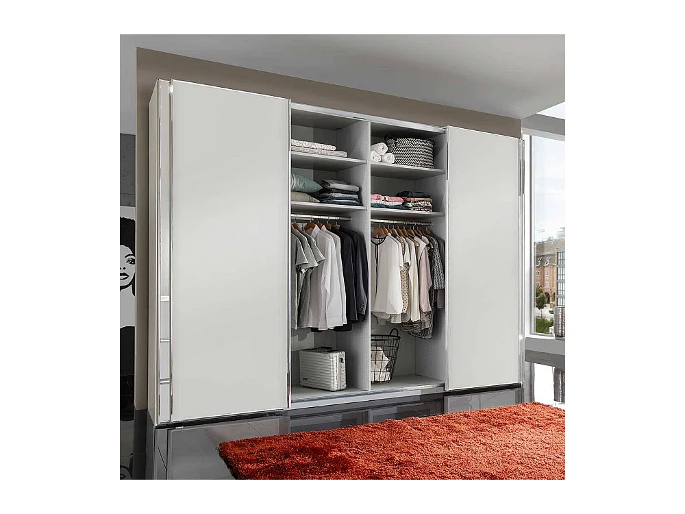 Gleittürenschrank weiß mit sechs Schubladen 330 cm breit