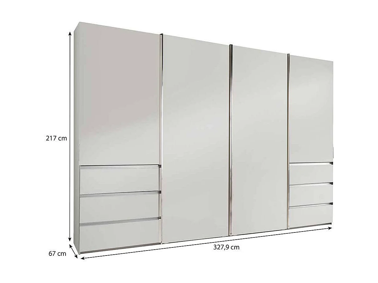 Gleittürenschrank weiß mit sechs Schubladen 330 cm breit