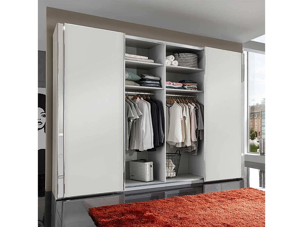 Gleittürenschrank weiß mit sechs Schubladen 330 cm breit
