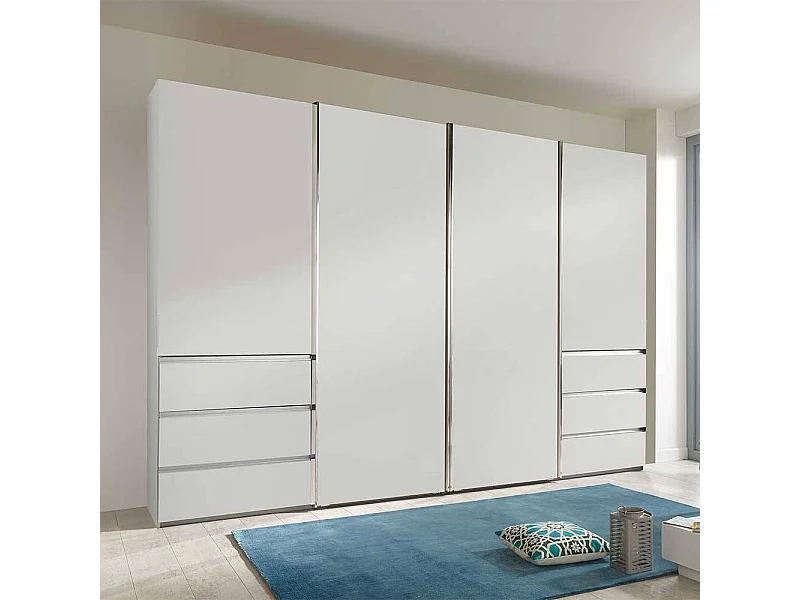 Gleittürenschrank weiß mit sechs Schubladen 330 cm breit