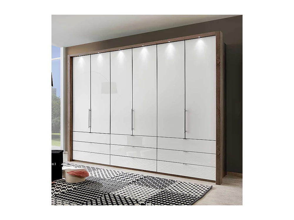 Falttüren Kleiderschrank in Weiß Braun LED Beleuchtung