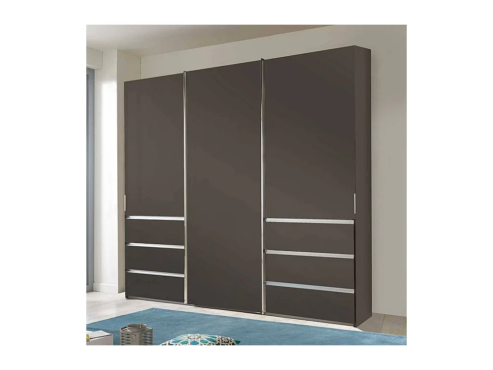 Gleittürenschrank braun modern mit sechs Schubladen Made in Germany