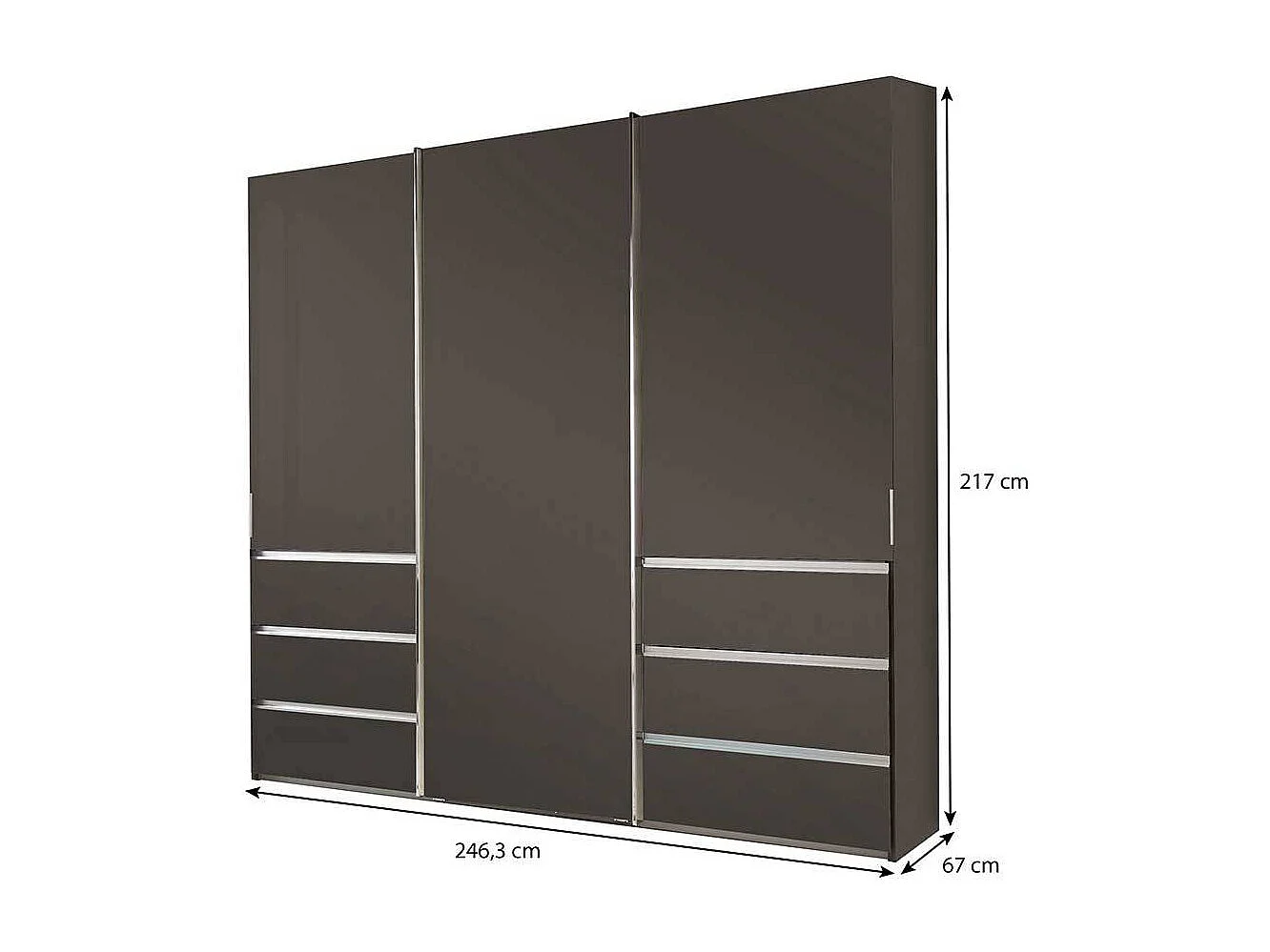 Gleittürenschrank braun modern mit sechs Schubladen Made in Germany