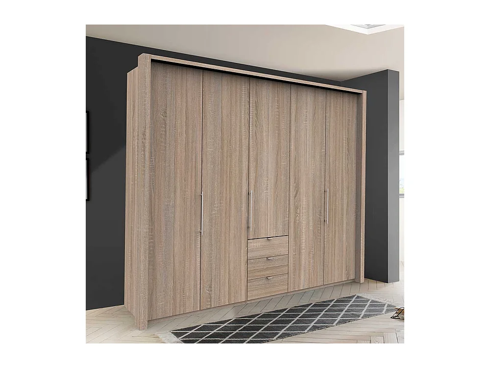 Falttüren Kleiderschrank in Eiche Sägerau drei Schubladen
