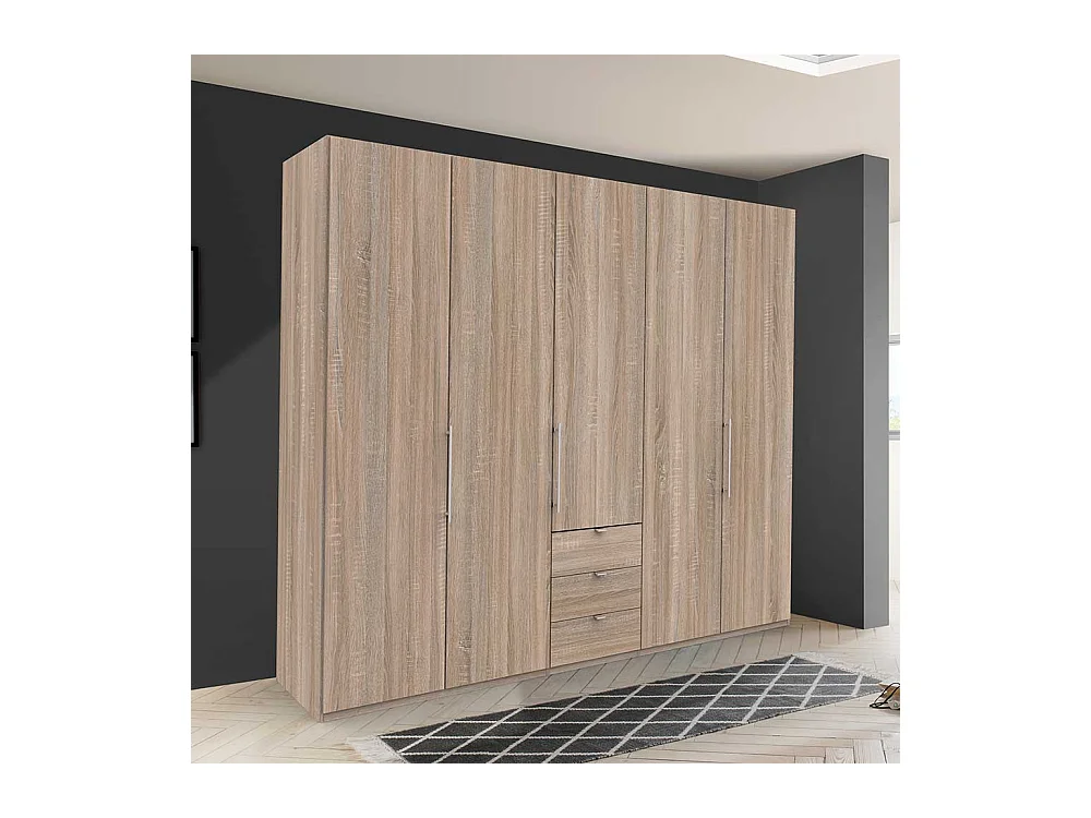 Falttüren Kleiderschrank in Eiche Sägerau drei Schubladen