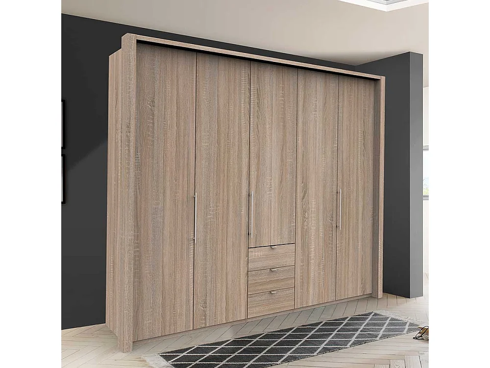 Falttüren Kleiderschrank in Eiche Sägerau drei Schubladen