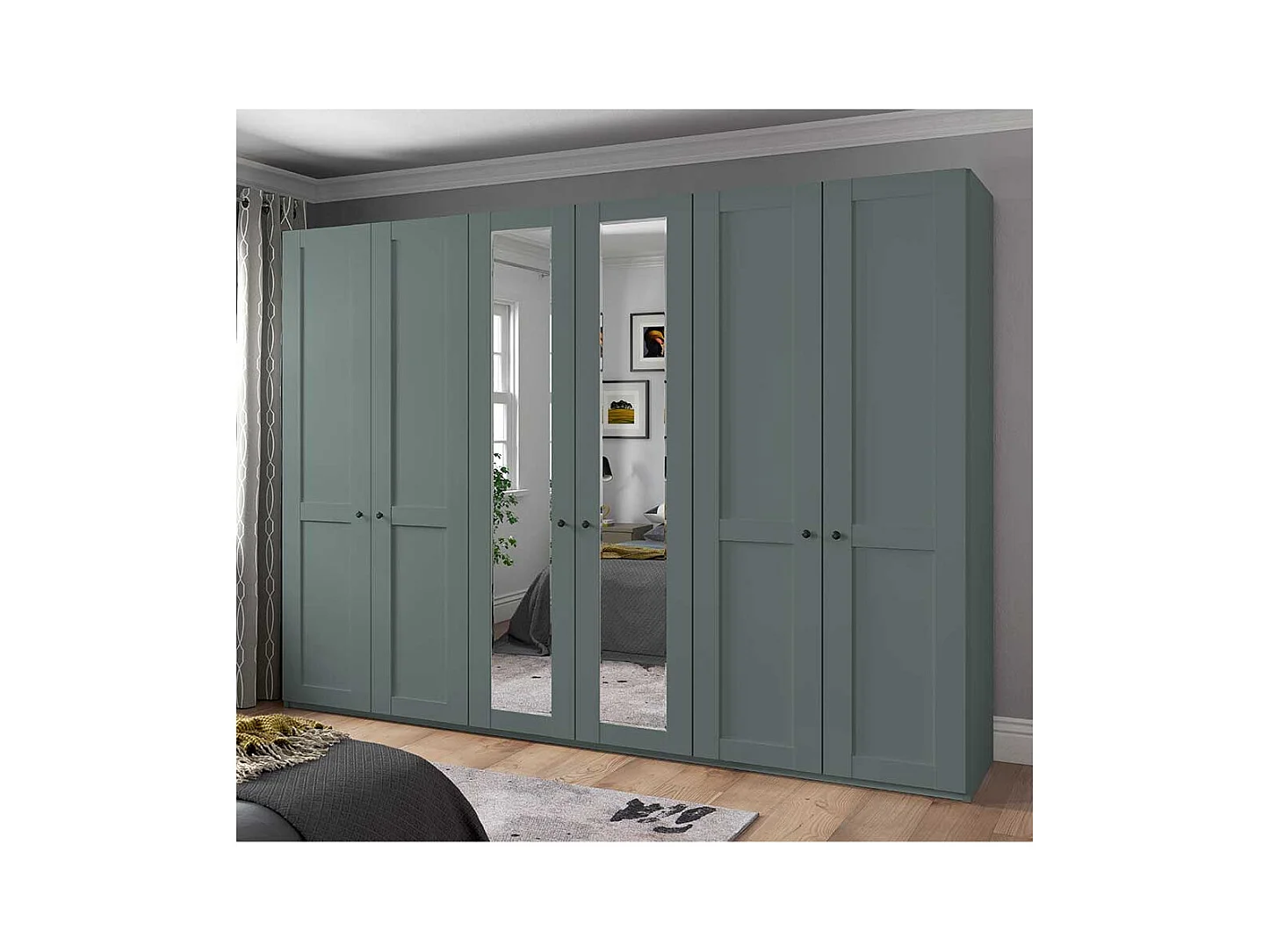 Landhaus XL Kleiderschrank modern in Graugrün 300 cm breit