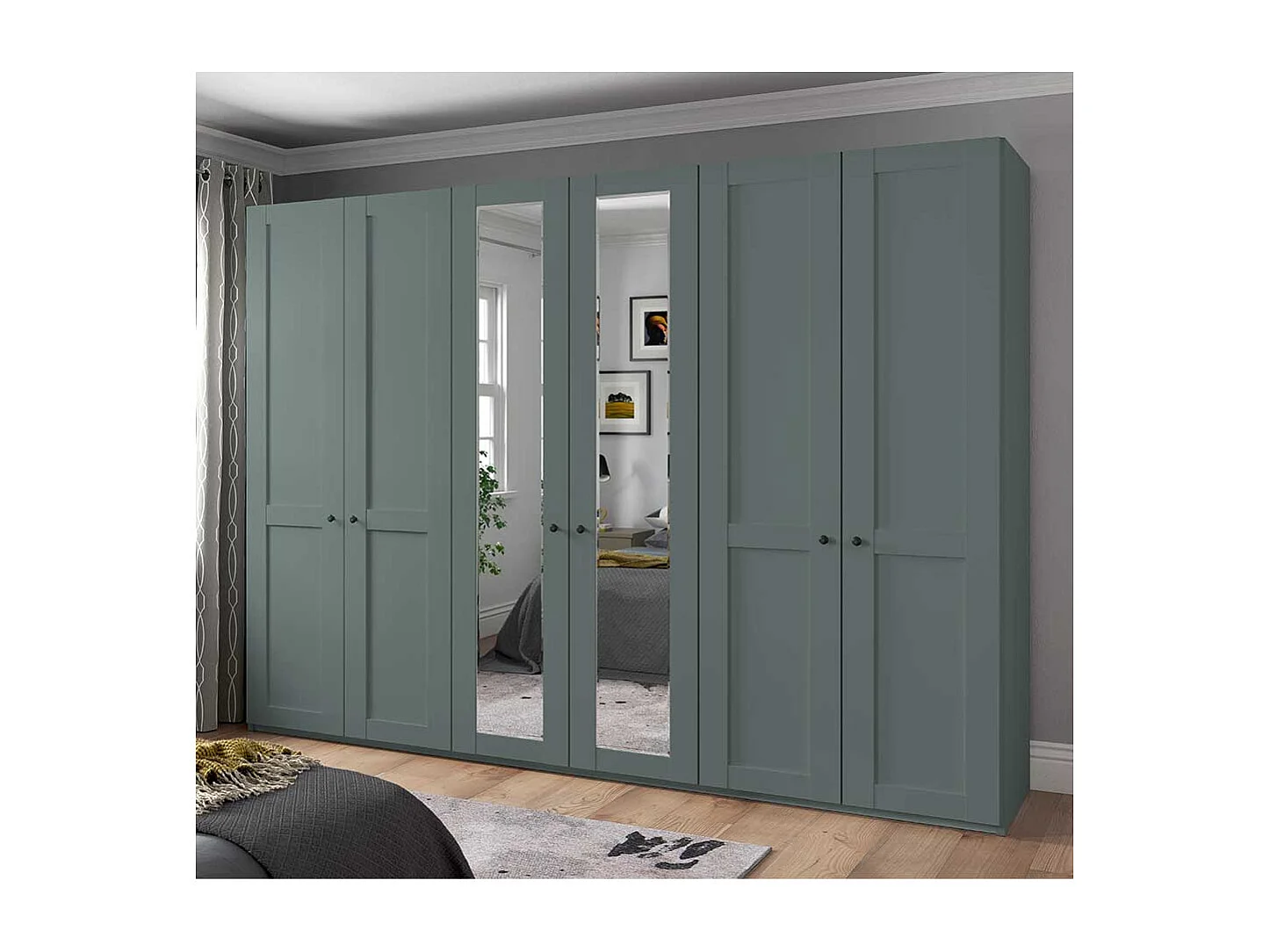 Landhaus XL Kleiderschrank modern in Graugrün 300 cm breit