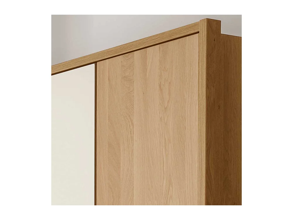 Drehtürenschrank in Beige Glas beschichtet Eiche Massivholz