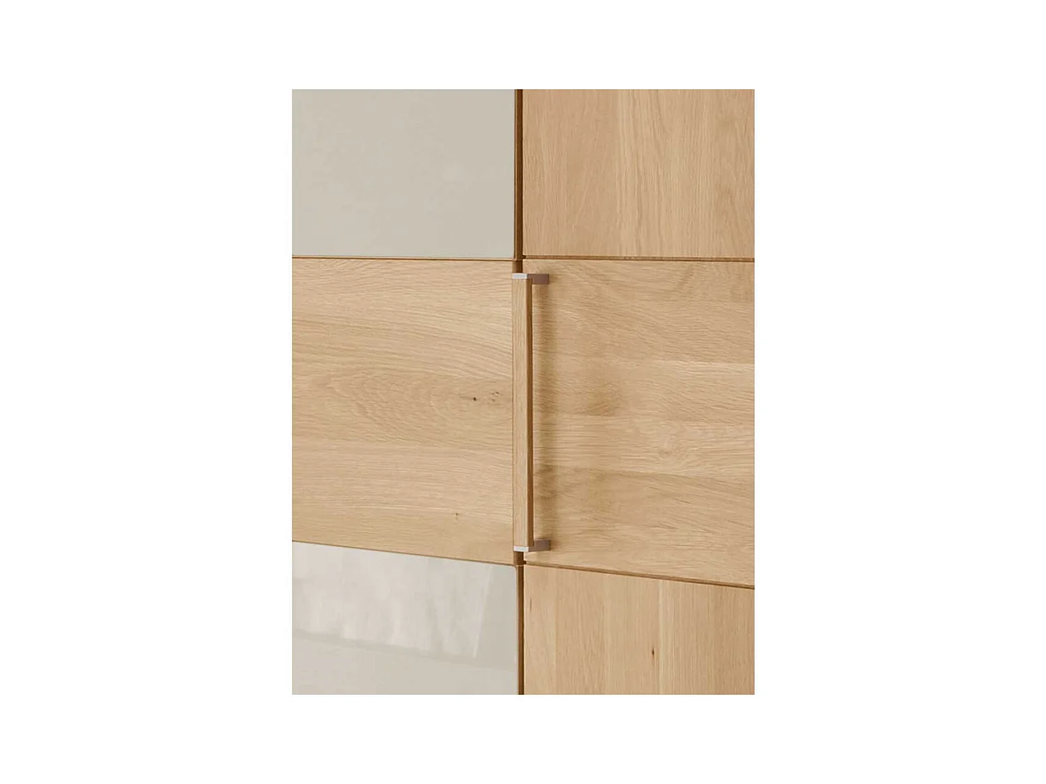 Drehtürenschrank in Beige Glas beschichtet Eiche Massivholz